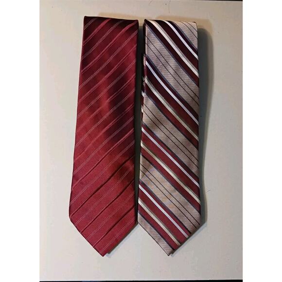 Lot of 2 J FERRAR 100% SILK Ties Diagonal Striped Red & Maroon/Copper/Gray - Picture 1 of 3